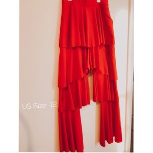High Waist Red Ruffle Wide Legs Pants